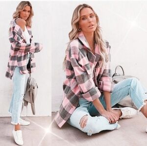 La Miel Pink Plaid Stella Shacket NEW Vici